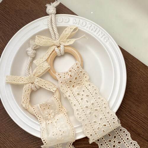 复古实木发夹收纳带子手工棉布刺绣花边条韩版壁挂收纳绳