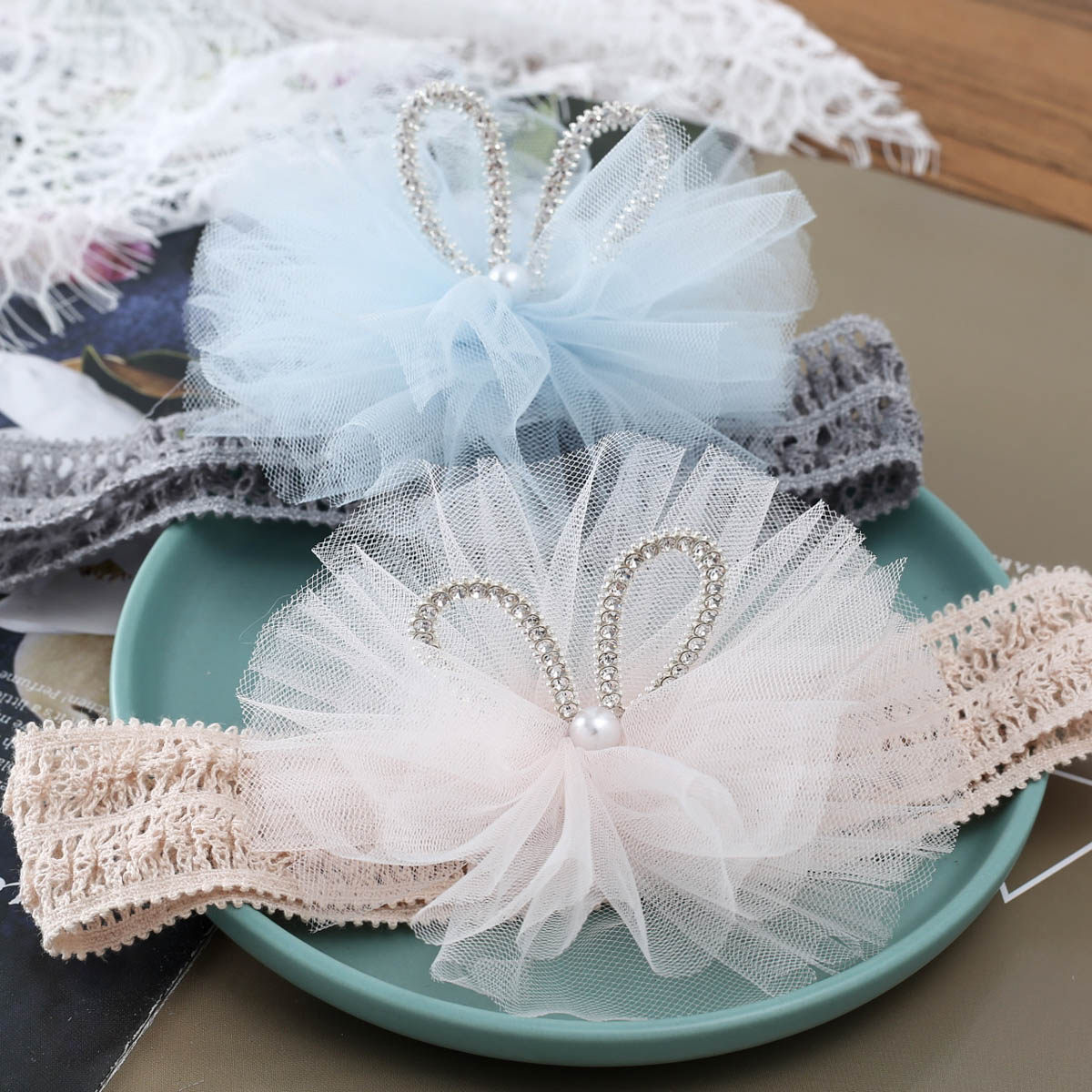 婴儿皇冠网纱发带韩版宝宝满月发饰不勒头女婴可爱公主头花