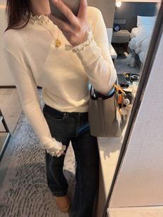 美貌双层木耳边设计半高领弹力针织打底衫