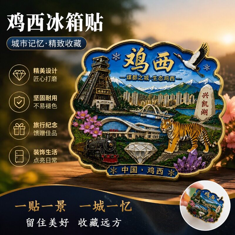 黑龙江鸡西文创金属磁吸冰箱贴装饰文旅城市周边精致纪念品伴手礼