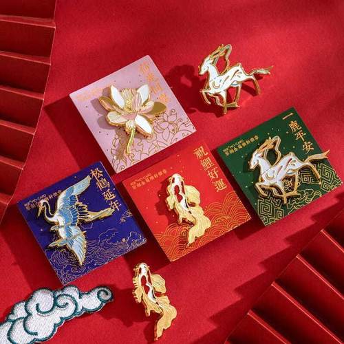 中国风仙鹤神鹿情侣胸针