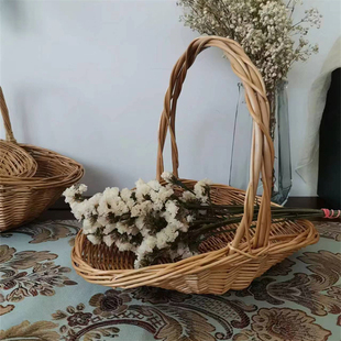 花篮草编藤编柳编手工编织鲜花插花篮手提收纳篮竹编水果采摘篮子