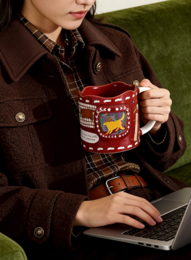 新年礼物新款法式带盖带勺手工陶瓷杯高颜值马克杯网红杯实用水杯