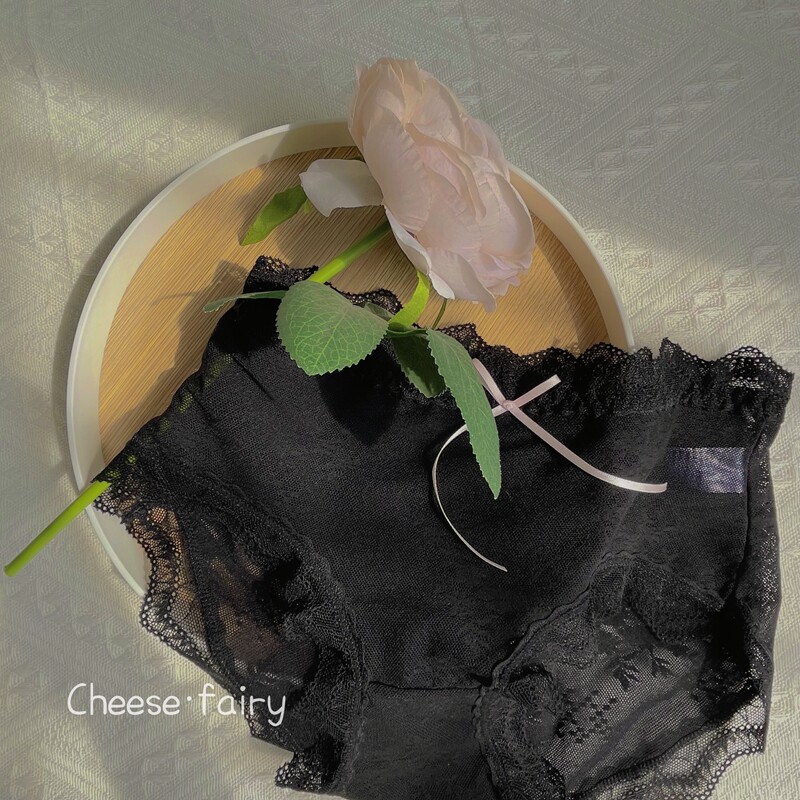 丁香纯欲仙女蕾丝内裤女纯棉档性感蝴蝶结中腰包臀除菌透气三角裤