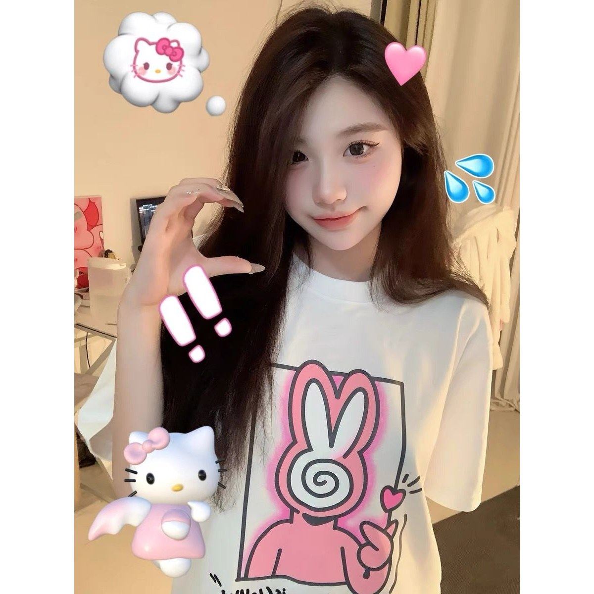 2024新款夏季美式复古高街潮牌纯棉短袖t恤女宽松设计感半袖上衣,女装/女士精品,T恤,淘宝优惠券,粉丝福利购,淘宝优惠卷