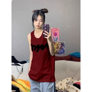 印花T恤女夏潮流纯棉吊带 chic港味上衣宽松背心外穿bf中性风无袖
