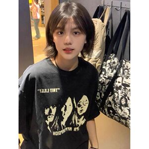 2026新款美式复古中性洗水做旧短袖t恤男女宽松休闲夏季上衣潮牌
