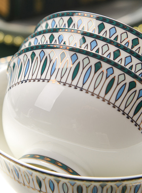 25新款唐山骨瓷特别好看的轻奢饭碗盘子碗碟套装组合家用6寸面碗