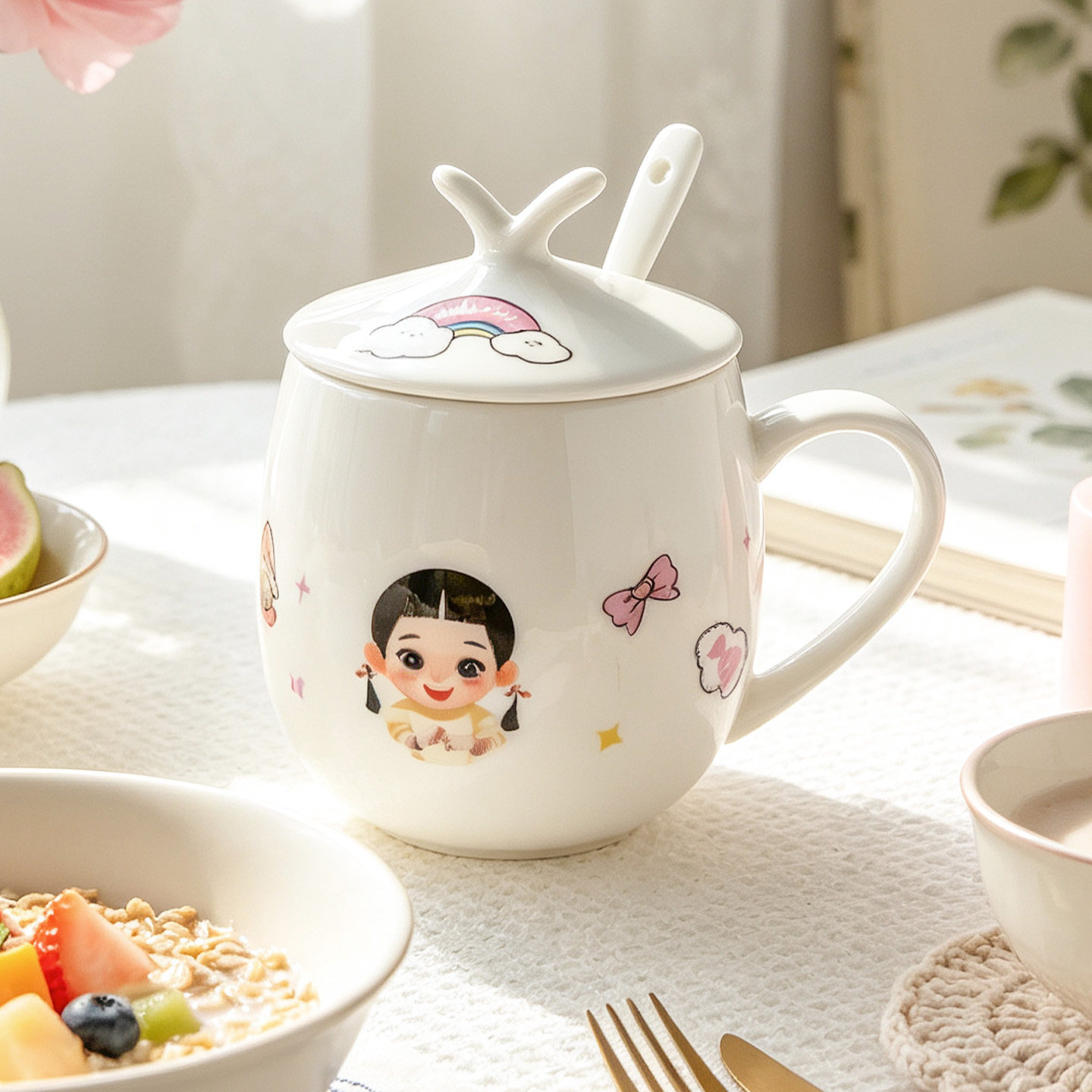 高温骨瓷食品级卡通马克杯喝水杯图片