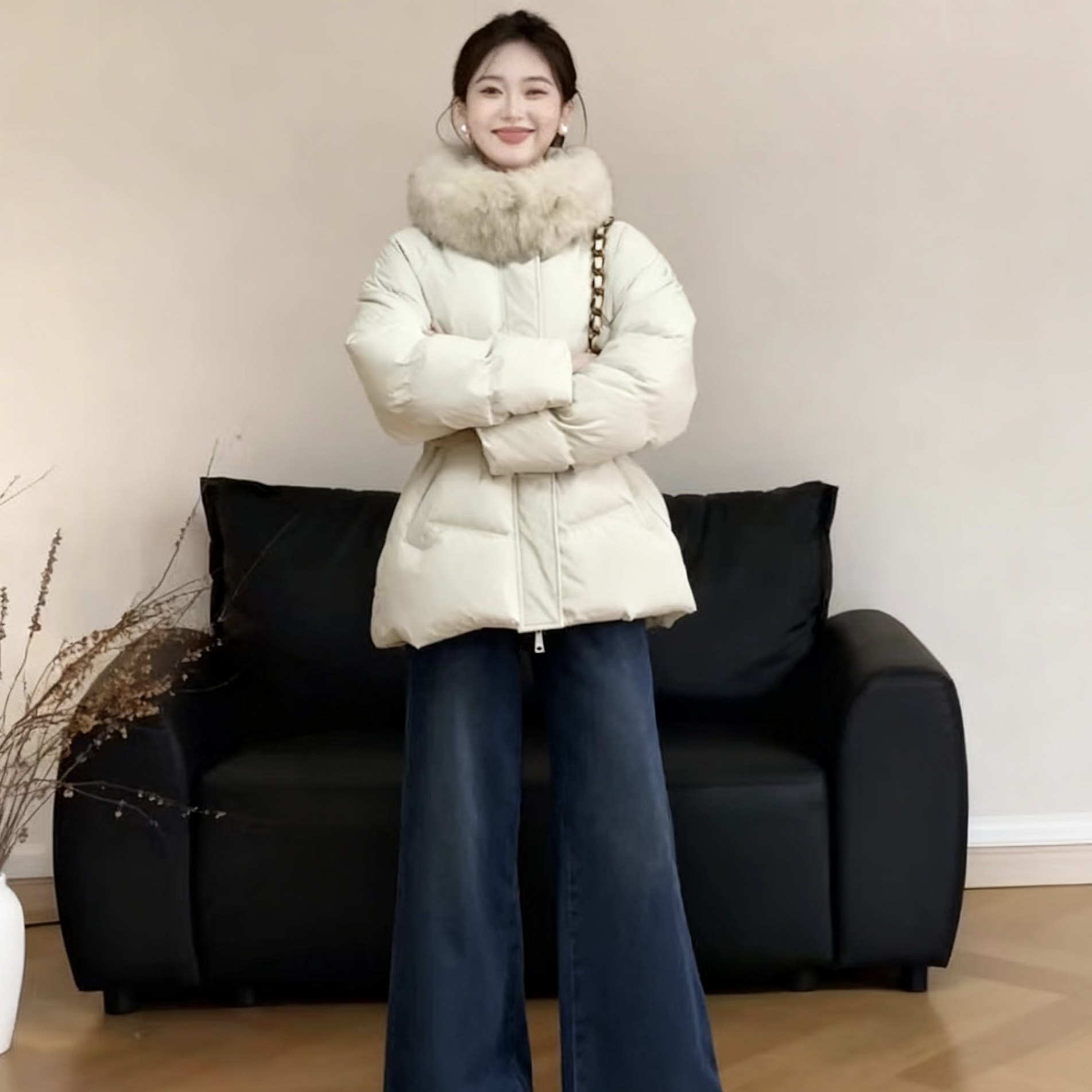 韩系中长款毛领棉服女冬装新款抽绳收腰显瘦名媛风温柔外套时尚,女装/女士精品,羽绒服,淘宝优惠券,粉丝福利购,淘宝优惠卷