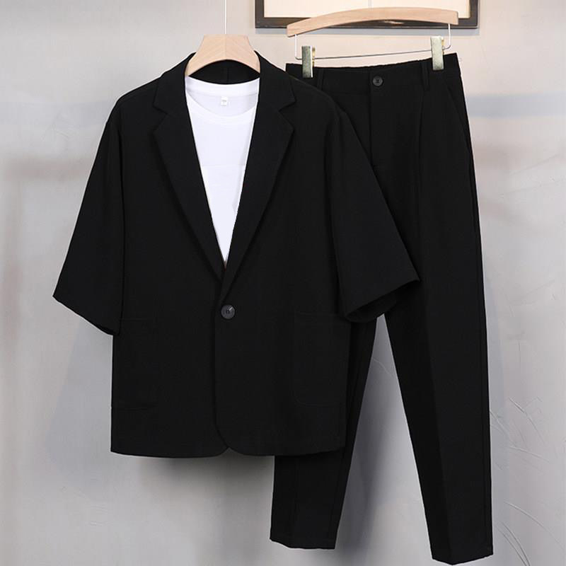 【三件套】微胖生显瘦穿搭夏季短袖西服套装士大码半袖小西服