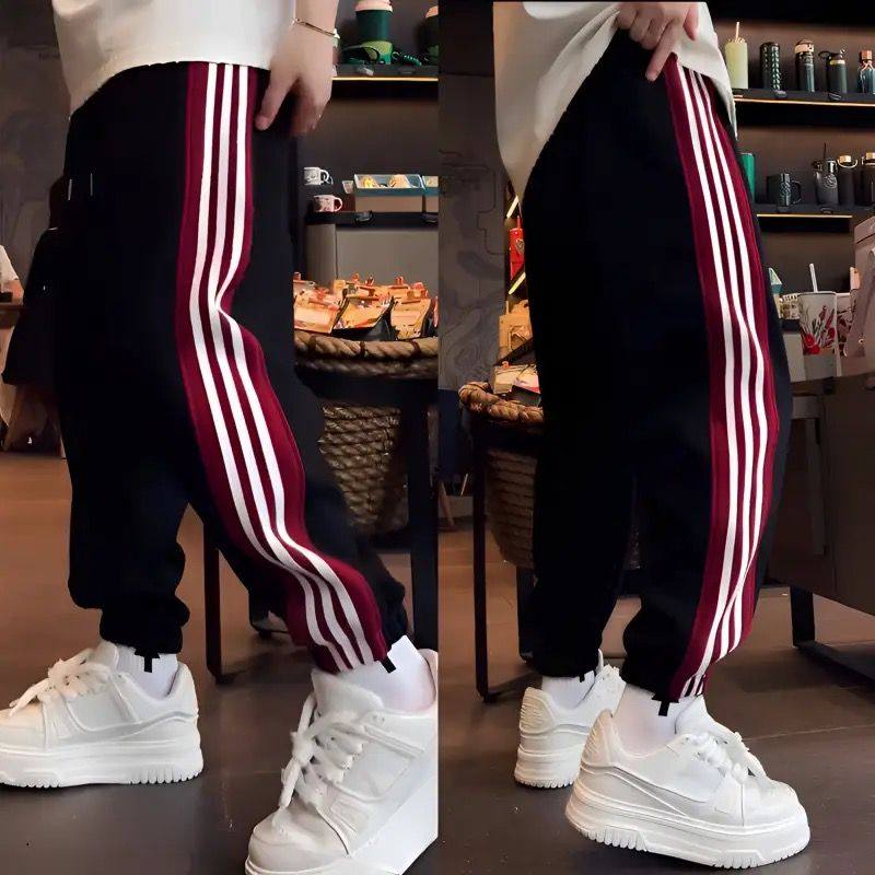 2024加绒运动卫裤男冬季潮流设计感拼色哈伦裤时尚侧边条纹束脚裤,男装,休闲裤,淘宝优惠券,粉丝福利购,淘宝优惠卷