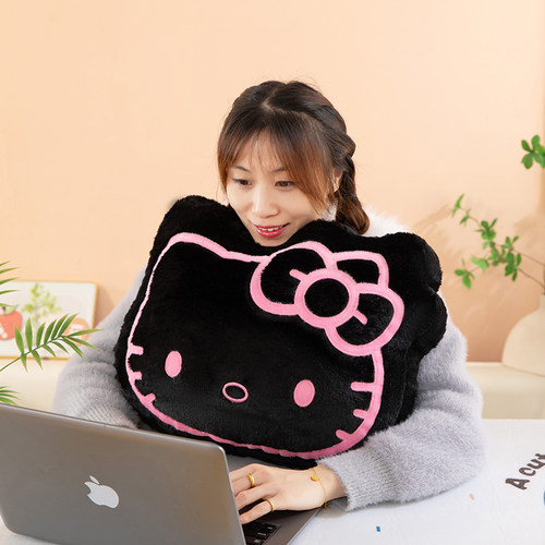 黑粉KT猫抱枕毛绒玩具凯蒂猫公仔