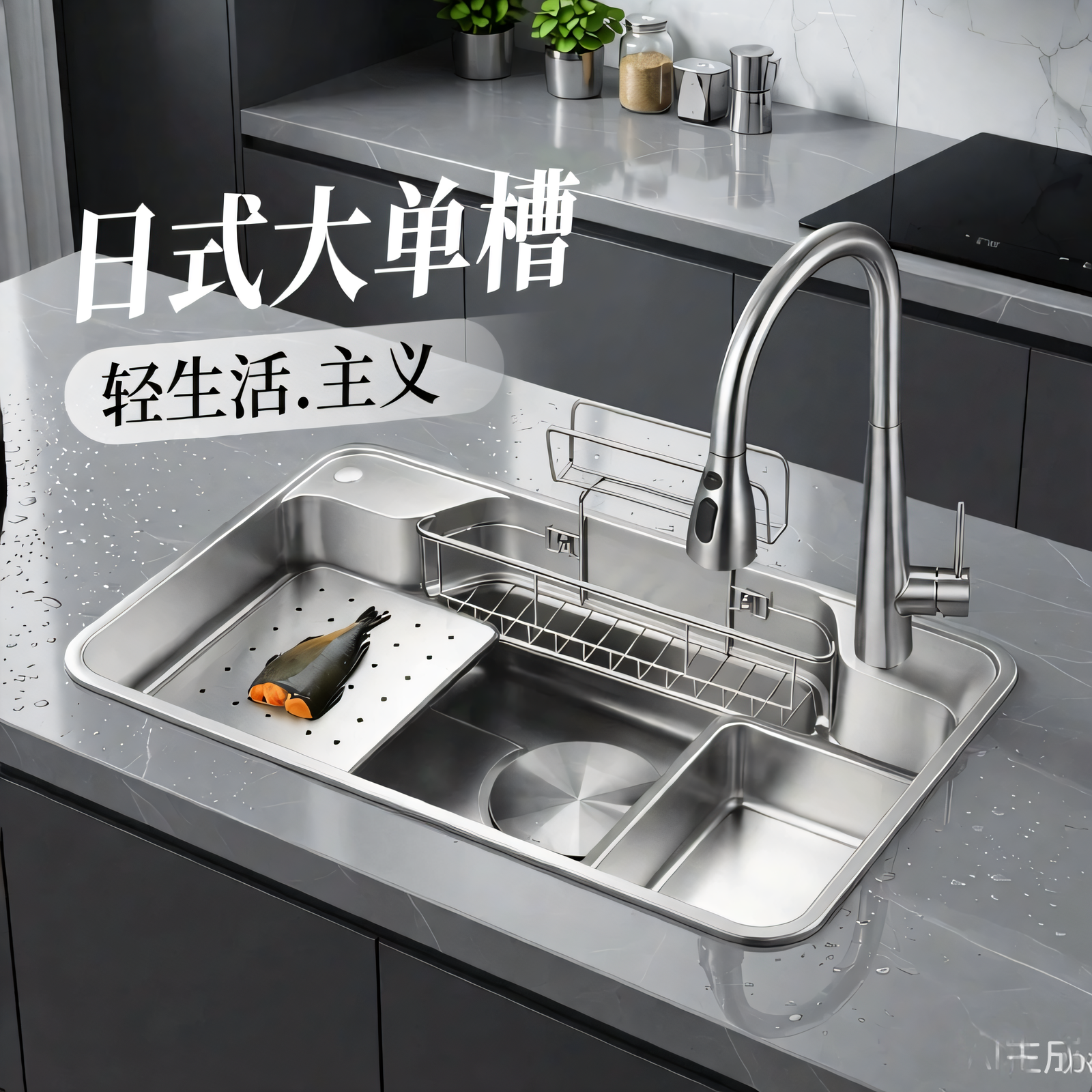 欧琳日式大单槽水槽厨房304不锈钢纳米抗菌哑光银洗菜盆碗槽9149