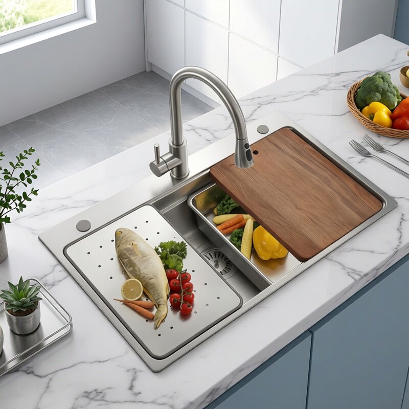 欧琳水槽大单槽厨房304不锈钢水槽洗菜盆水池9116台下台上洗碗池