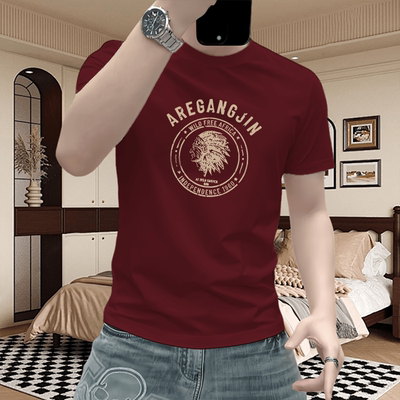 潮牌短袖T恤男女同款印花修身凉感重磅纯棉上衣