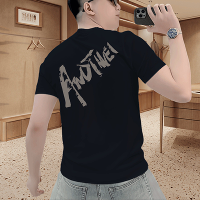 美式修身型潮牌风短袖T恤男黑色字母印花宽松痞帅半袖上衣