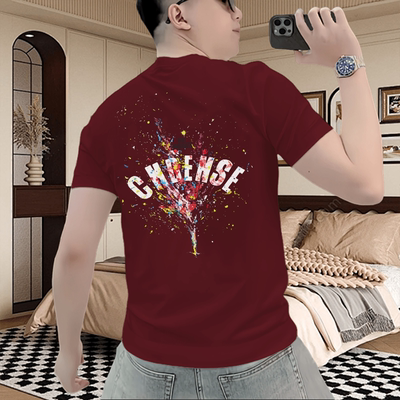 修身型潮牌短袖T恤男涂鸦印花圆领修身时尚街头风上衣