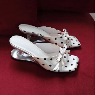 异形跟高跟鞋子女2026夏新款法式蝴蝶结波点拖鞋温柔配裙子一字拖