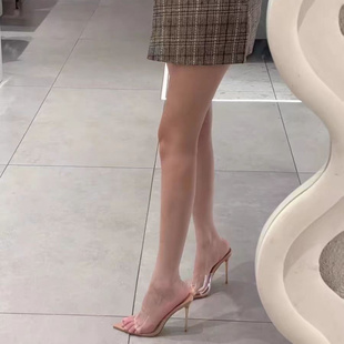 绝美!2025年新款性感气质高跟鞋凉鞋透明一字带超仙一脚蹬凉拖鞋