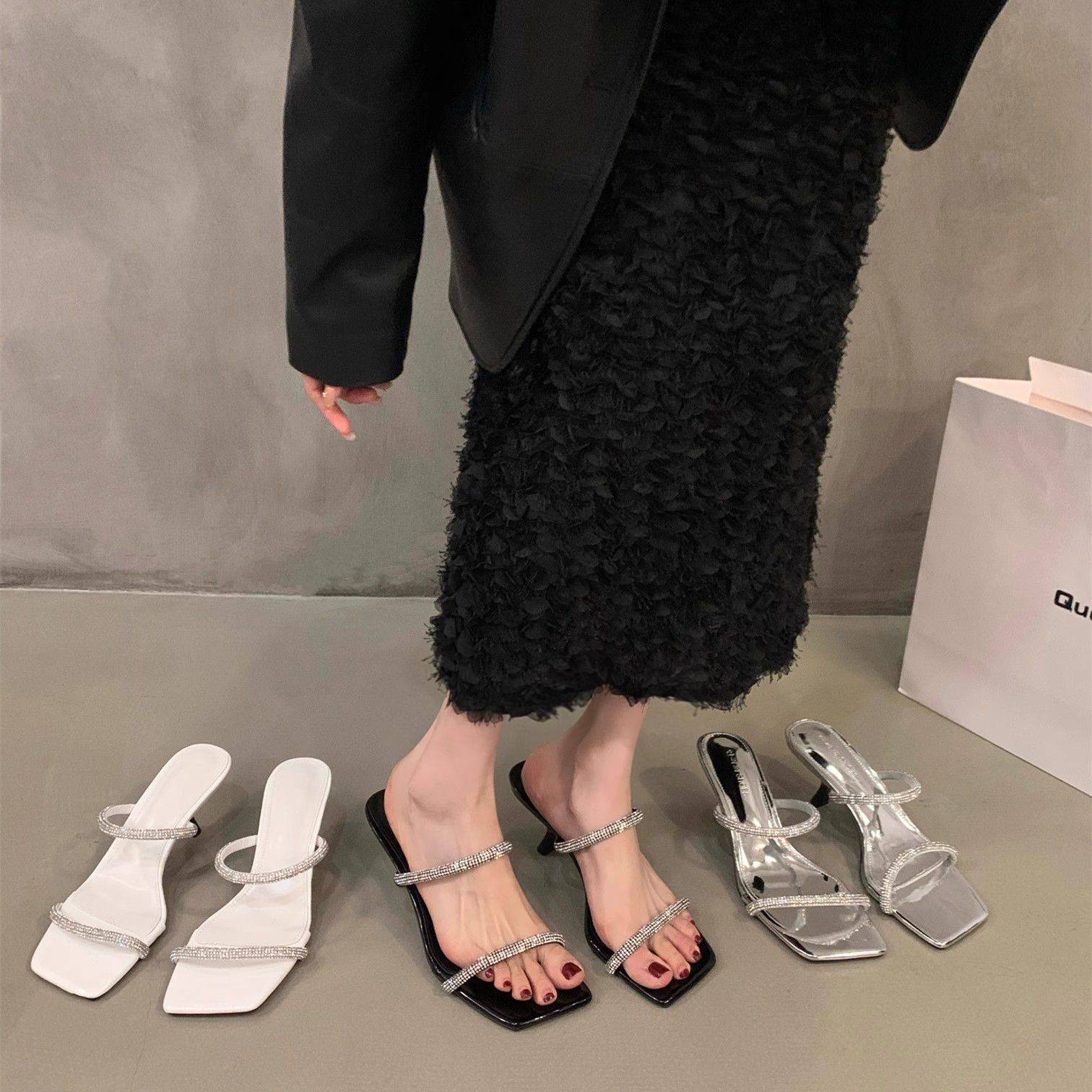 绝美拖鞋女夏外穿2024年新款时尚晚晚风高跟凉拖鞋水钻仙女风凉鞋