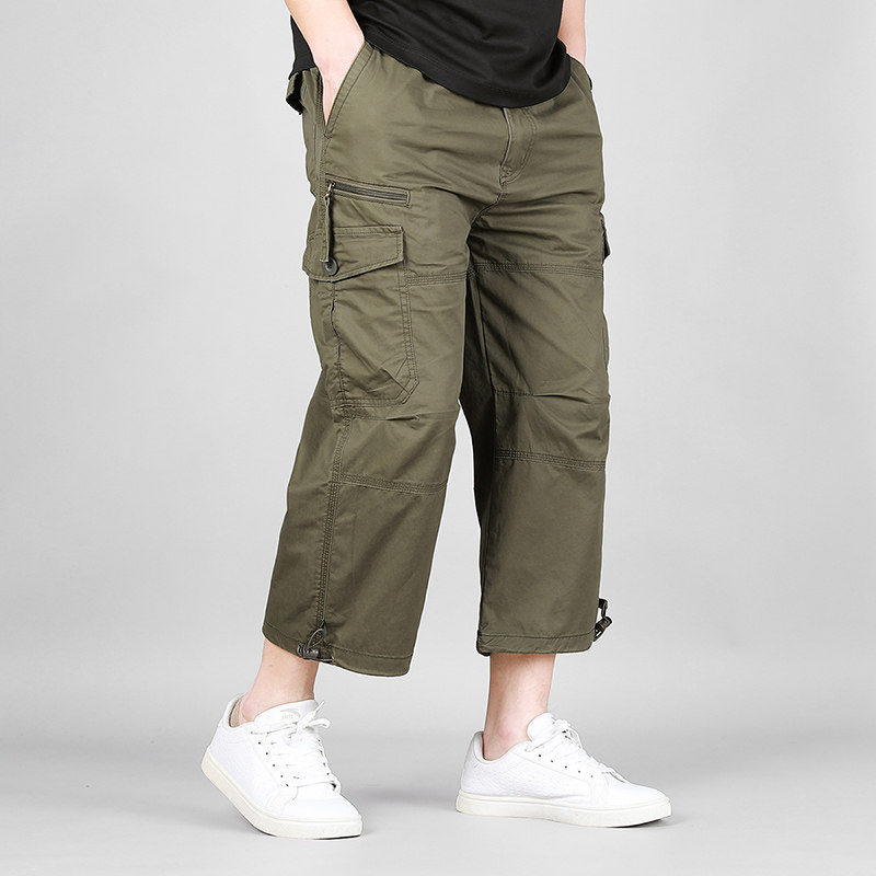 夏季薄款高档纯棉八分裤男男士多口袋中裤休闲宽松短裤子工装裤子