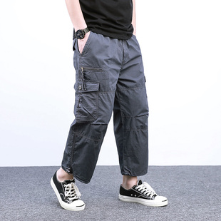 夏季男士八分裤男宽松纯棉8分裤直筒裤七分裤男生工装裤短裤潮流