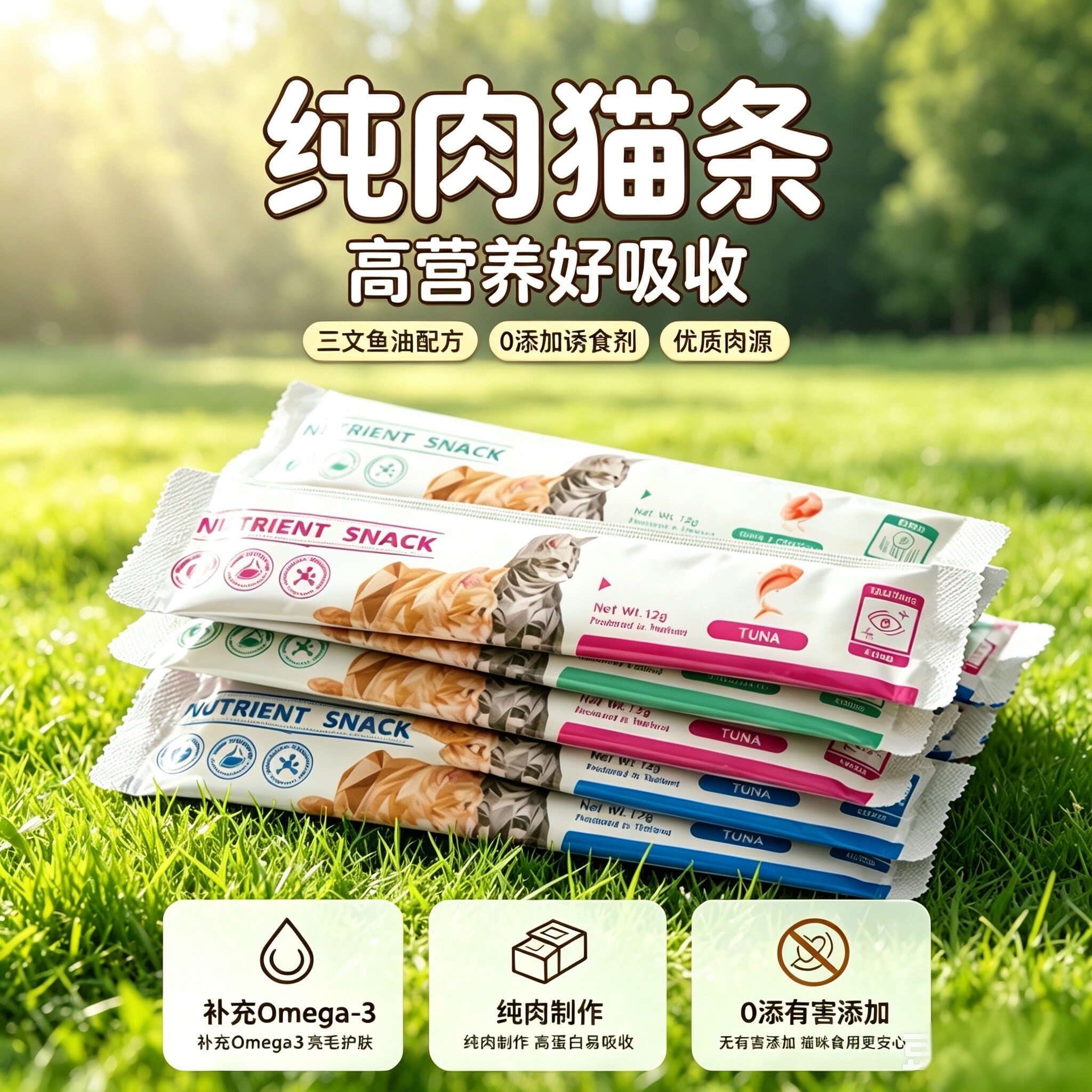 无防腐剂猫咪零食猫条营养增肥发腮幼猫成猫湿粮补水肉泥易消化