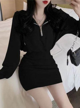 纯欲风辣妹短款连帽卫衣裙秋冬长