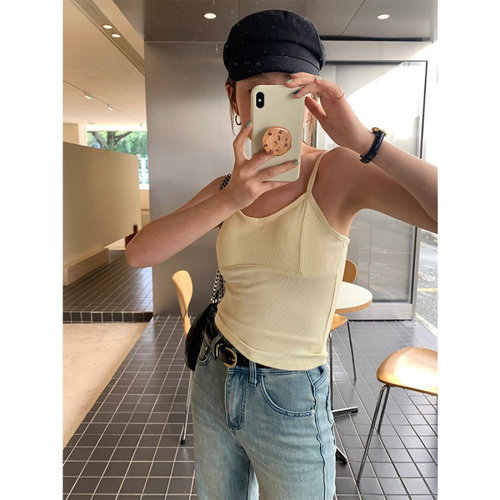 黄峥色U型美背带胸垫吊带女夏外
