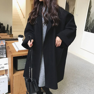 (克加厚龙凤尼)春秋韩版宽松款大衣中长款学生百搭茧型外套女