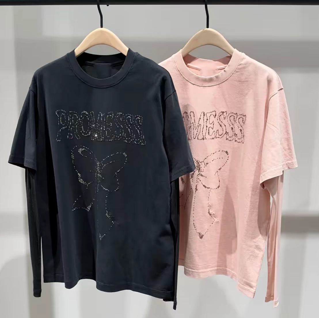 【MAGLIANO联名】正品假两件T恤2026冬新品烫钻蝴蝶结MBF4TEE015