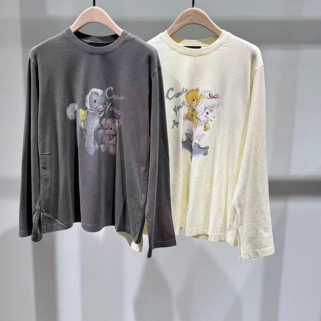 正品长袖T恤2026冬新品新疆长绒棉旧洗玩具印花宽松MBF4TEE012