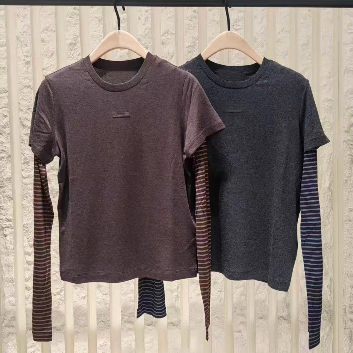 正品假两件T恤2026冬新品天丝羊毛圆领复古条纹长袖MBF4TEE016