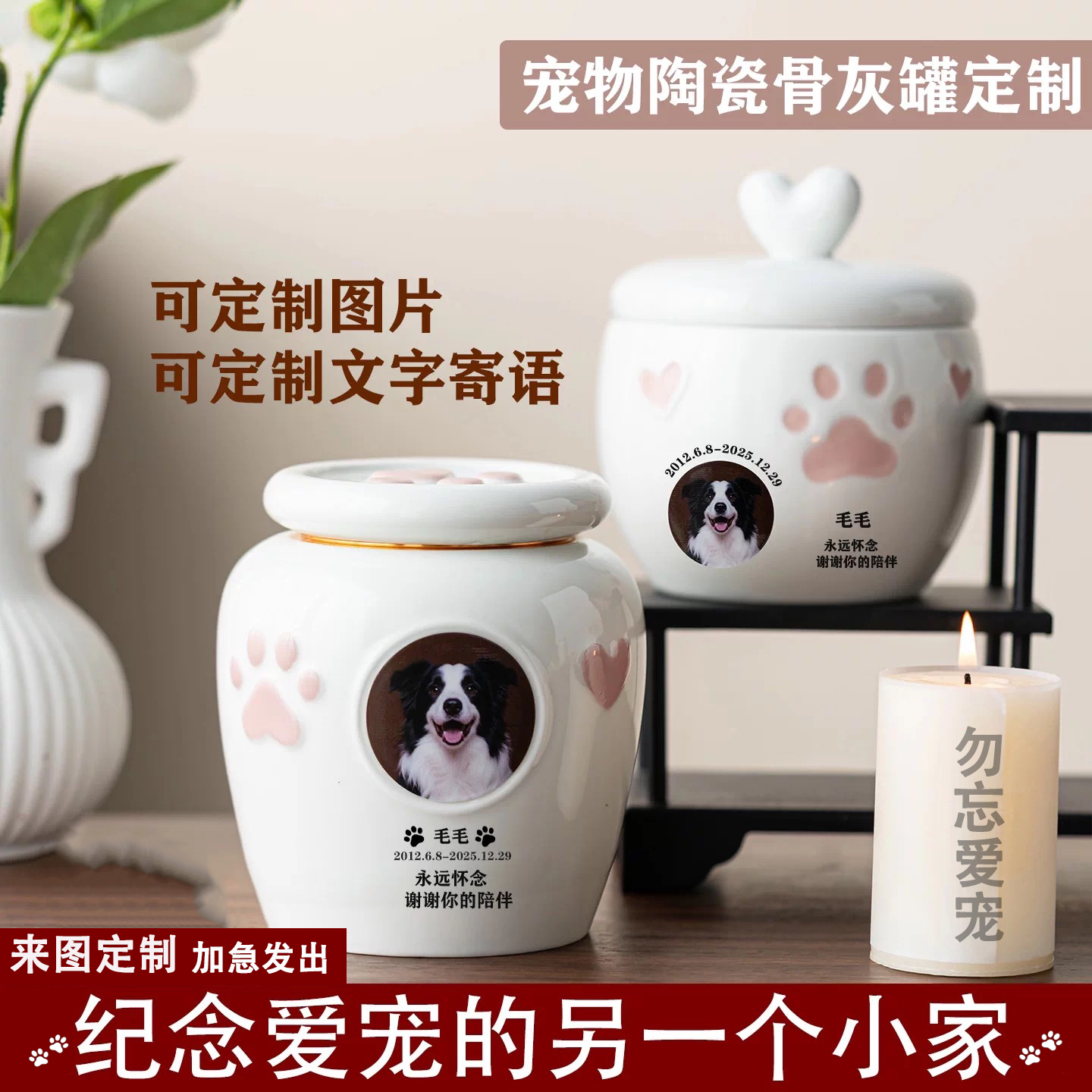 定制照片宠物骨灰罐 密封防潮纪骨灰盒