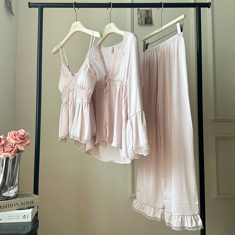 赵露思明星同款~带胸垫冰丝睡衣