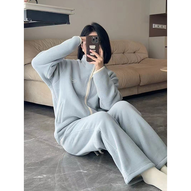 加厚加绒摇粒绒冬季睡衣女2025新款拉链简约家居服休闲套装可外穿