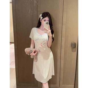 小红书简约猫咪睡裙女夏季带胸垫一体莫代尔睡衣舒适家居服可外穿