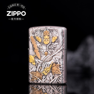 zippo打火机正品熏银鎏金重甲套壳不动明王男士收藏防风送礼