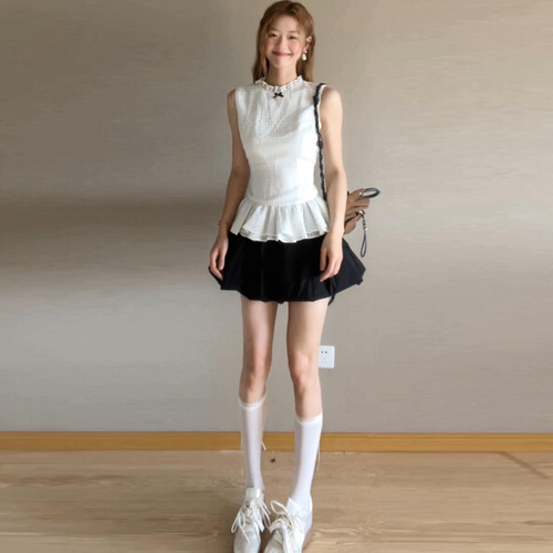 黑色韩版花苞半身裙女
