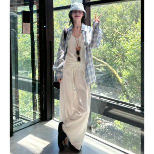 宽松垂感显瘦小个子高腰阔腿裤 女春2026新款 奶芙山本裤 奶白色韩版