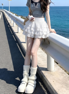 甜美风白色三层蛋糕半身裙女夏季2026新款高腰小个子a字蓬蓬裤裙
