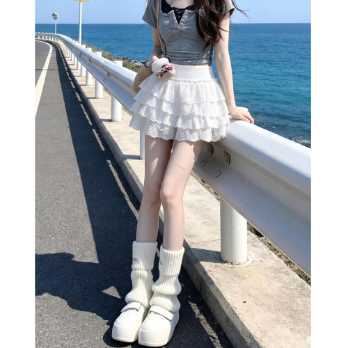 甜美风白色三层蛋糕半身裙女
