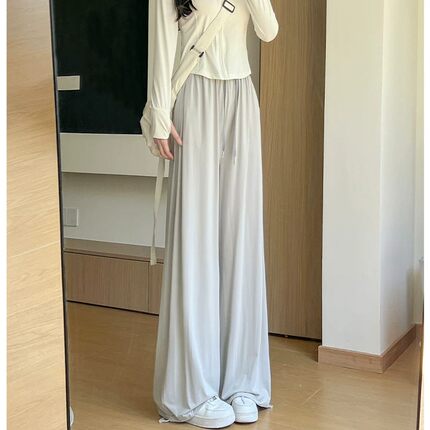 灰色冰丝防晒裤女夏季薄款2026年新款高腰宽松垂感休闲速干阔腿裤