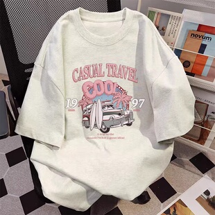 韩系chic印花短袖T恤女夏季宽松显瘦百搭ins风纯棉休闲半袖上衣潮