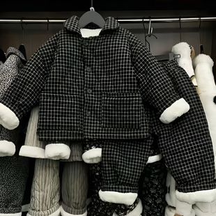 儿童棉衣棉裤韩国童装男女童宝宝冬季保暖复古北方过冬格子家居服