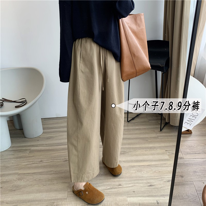 145xxs七八分纯棉日系休闲气球裤女秋季梨形遮肉宽松小个子奶奶裤