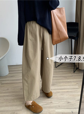 145xxs七八分纯棉日系休闲气球裤女秋季梨形遮肉宽松小个子奶奶裤