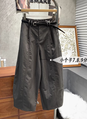 小个子145七分洗水棉阔腿弯刀裤女秋季新款高腰显瘦萝卜休闲裤xxs