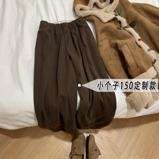 九分高腰萝卜裤 小个子休闲奶奶裤 xxs8 女秋冬款 咖色加厚毛呢阔腿裤